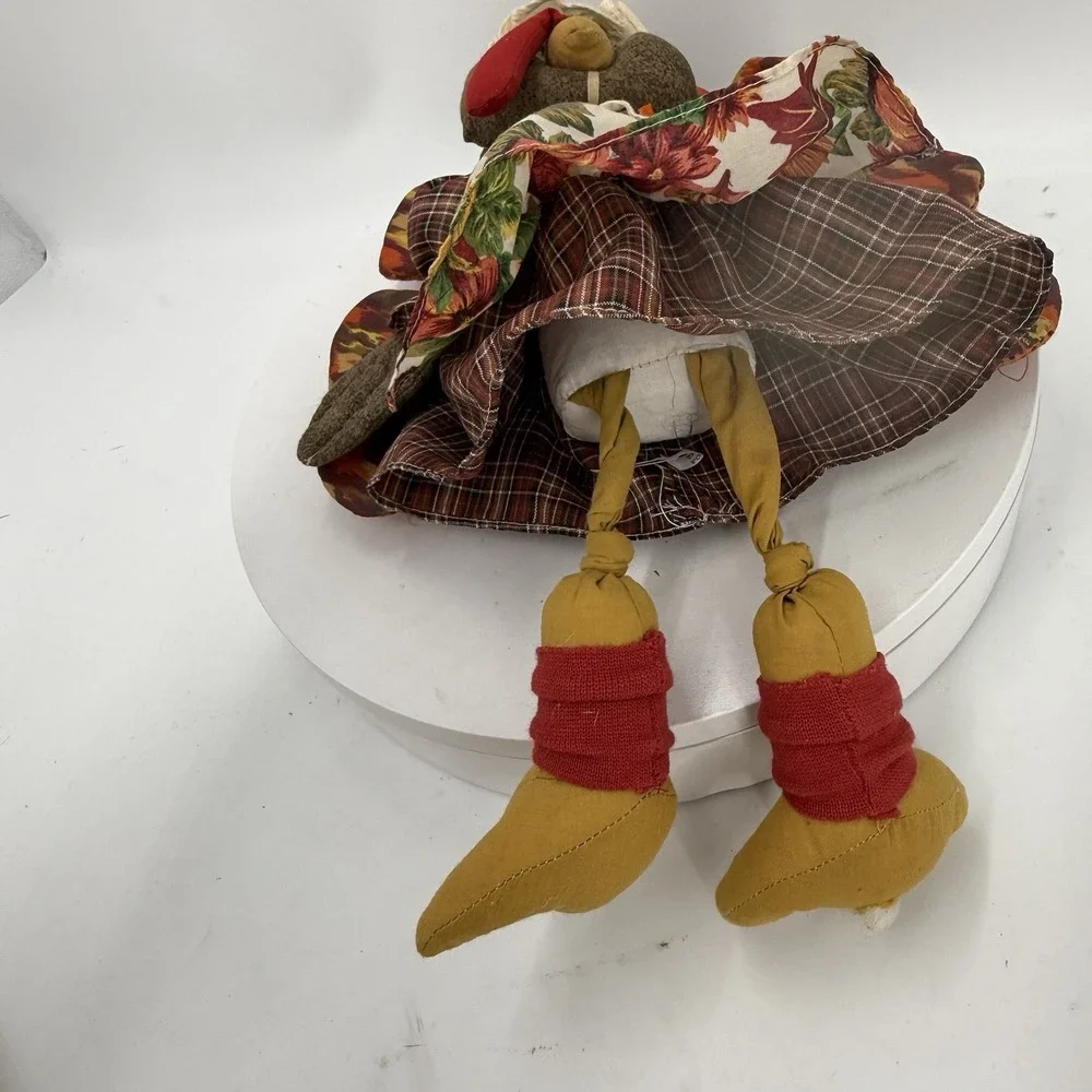 Vintage Fabric Thanksgiving Turkey Shelf Sitter Pilgrim Folk Art Fall Decor
